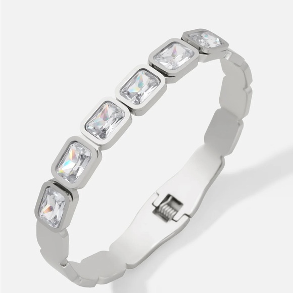 Waterproof Silver Bangle Bracelet*Cubic Zirconia Tennis Baguette Bracelet*JD - Picture 3 of 6